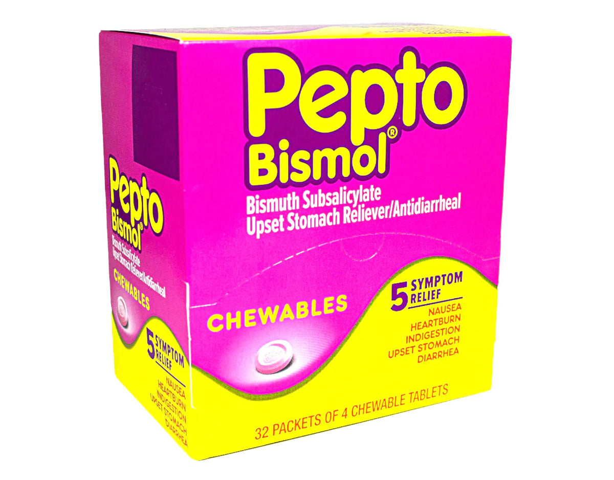 Pepto Bismol dispensador de pastillas masticables para alivio estomacal rápido