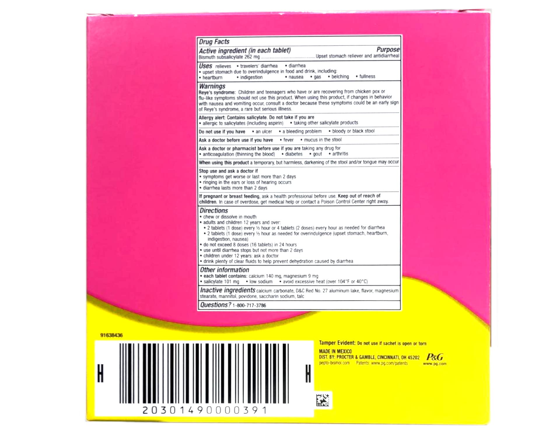 Pastillas masticables de Pepto Bismol para molestias estomacales tras comer