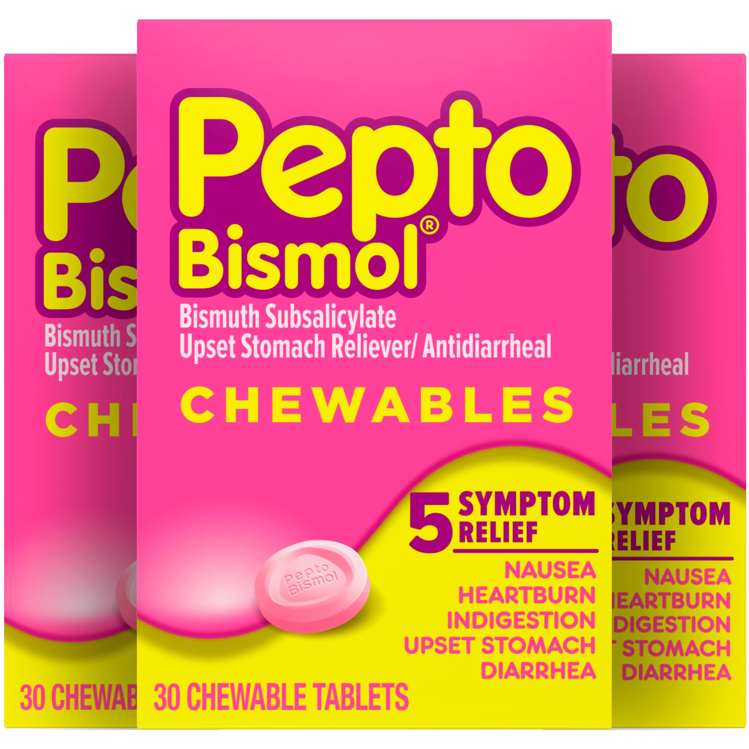 Pepto Bismol tabletas masticables para alivio rápido del malestar estomacal