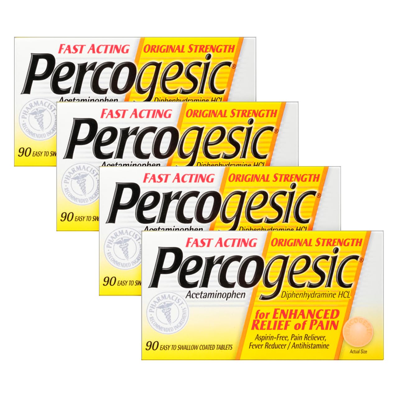 Percogesic, botella de alivio rápido para molestias cotidianas.