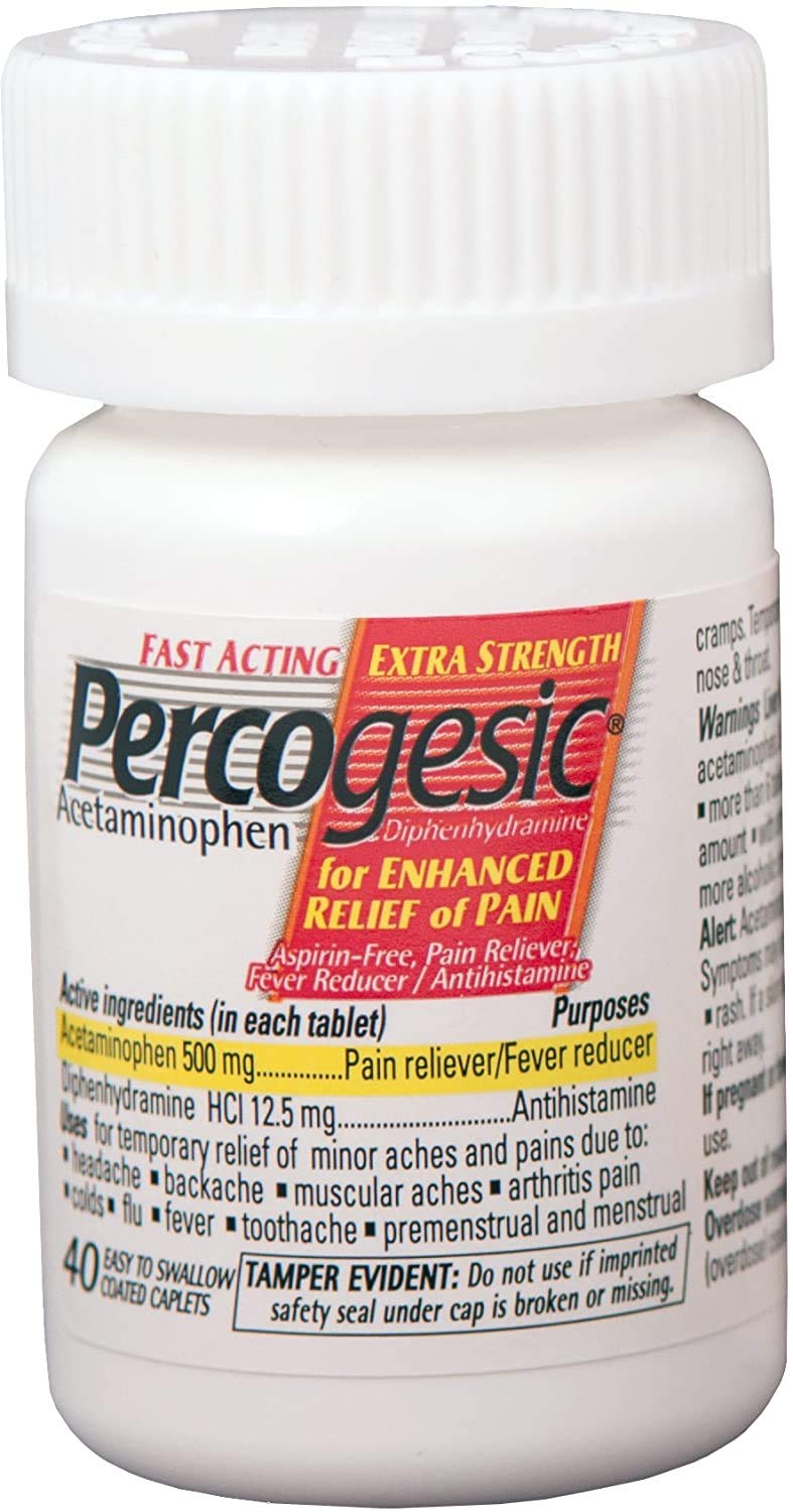 Presentación de 6 envases Percogesic, conveniente para la familia.