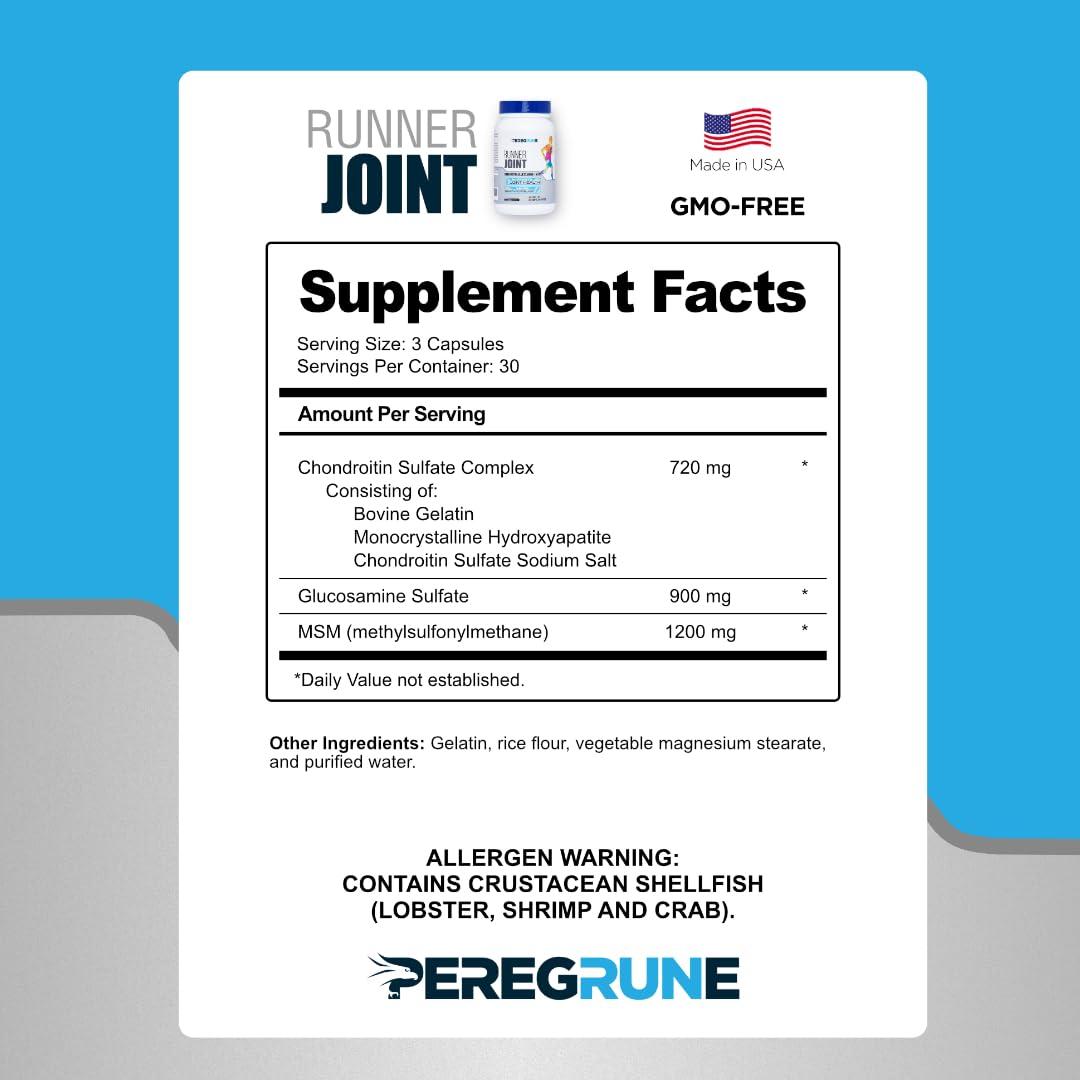 PEREGRUNE glucosamina-condroitina-msm: ingredientes clave para articulaciones activas.