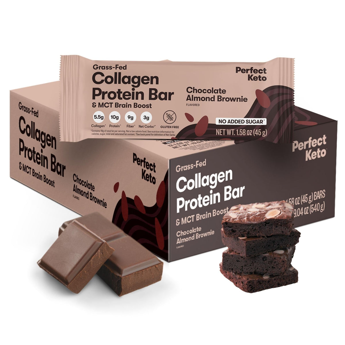 La barra Perfect Keto muestra textura cremosa con almendras para snack keto