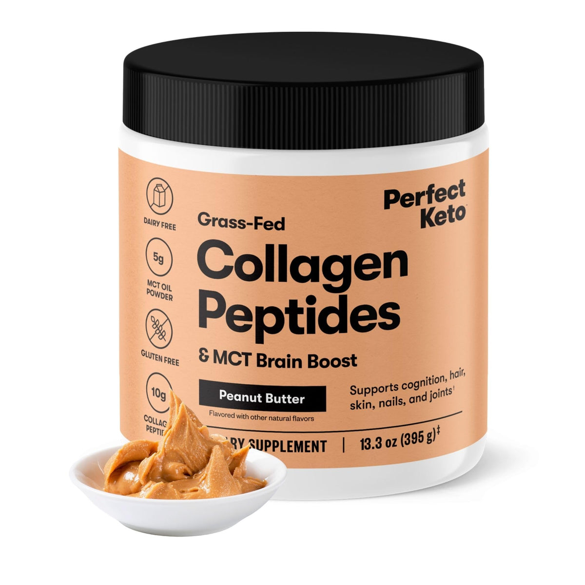 Perfect Keto Collagen: botella vertido, proteína rápida para empezar el día