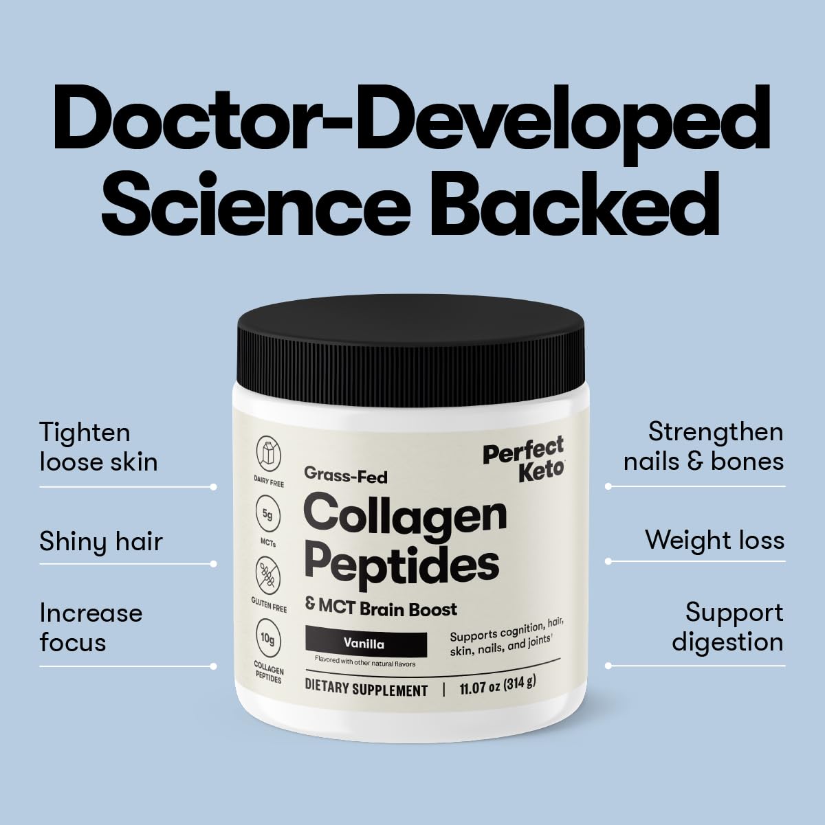 Perfect Keto Collagen Peptides con MCT, fuente rápida de energía
