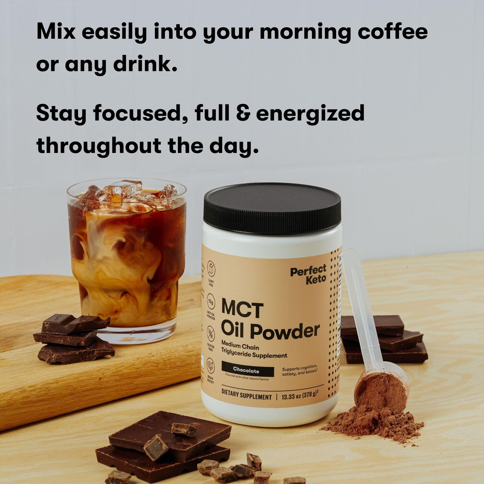 Perfect Keto polvos MCT 7g medidor integrado para porciones