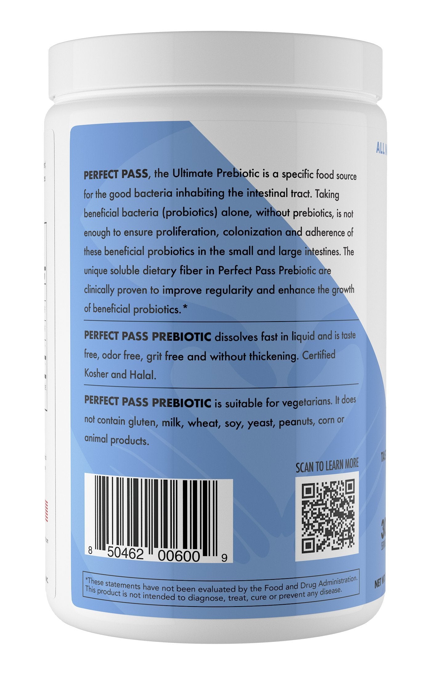 PERFECT PASS Prebiótico PHGG, bebida neutra, facilita mezclar en café o té.