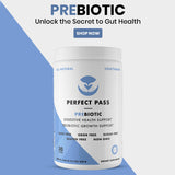 PERFECT PASS Prebiótico PHGG, taza con cucharita medidora, dosis precisa para tu rutina.
