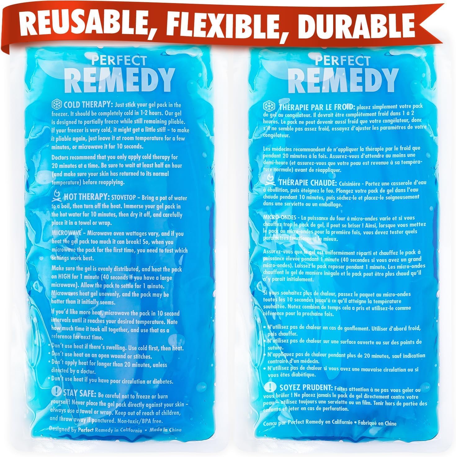 Perfect Remedy bolsas gel frío 12x6 para alivio localizado y cómodo