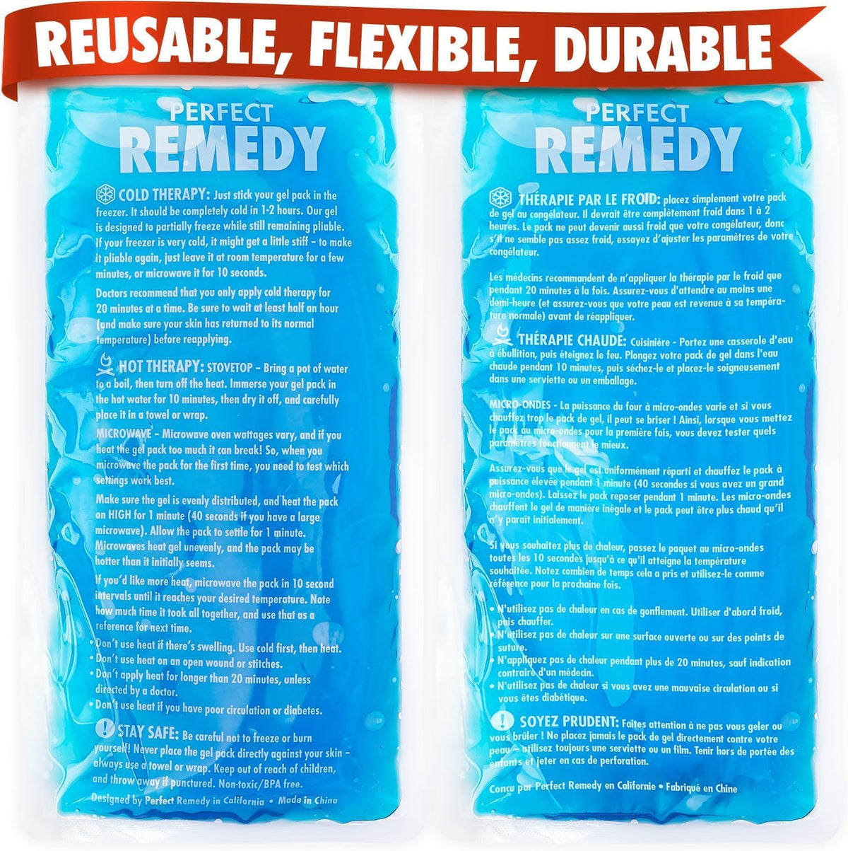 Perfect Remedy bolsas gel frío 12x6 para alivio localizado y cómodo