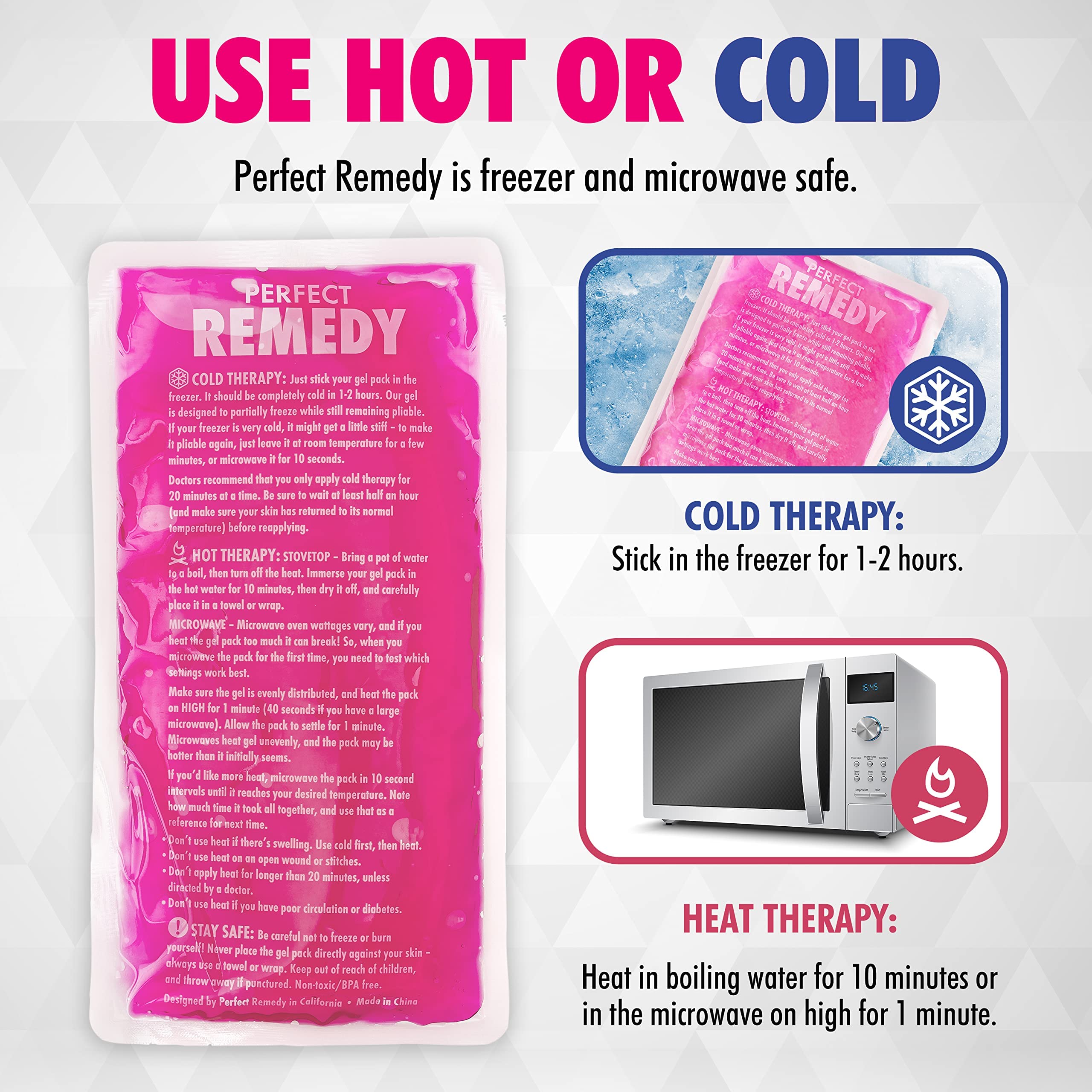 Perfect Remedy gel compresas para uso corporal y alivio suave.