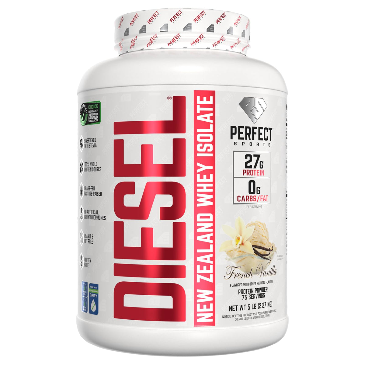 Proteína PERFECT SPORTS Diesel en bote NZ para recuperación posentrenamiento.