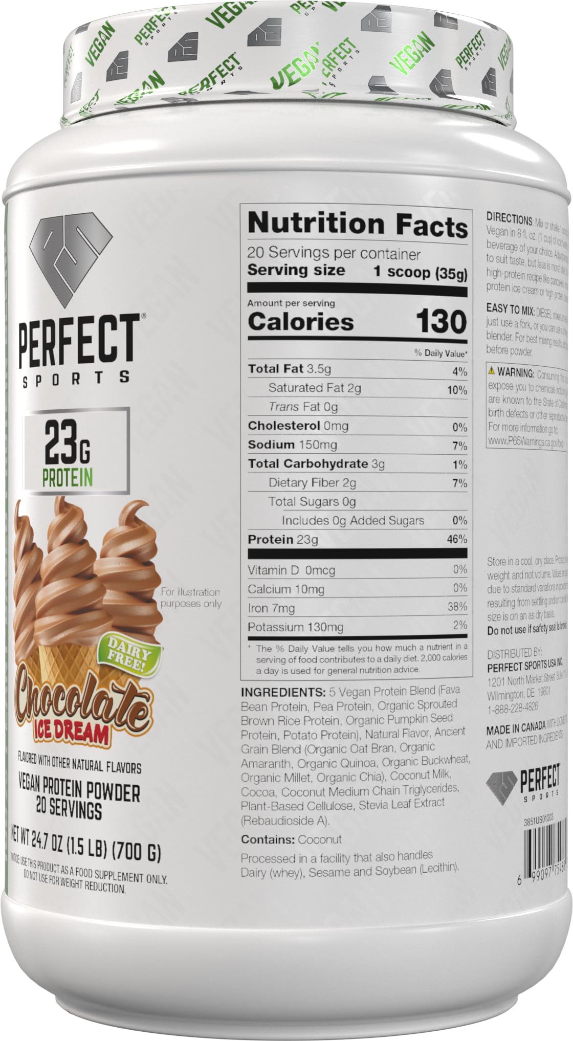PERFECT SPORTS Diesel Vegan bote proteico 100% a base de plantas para entrenamientos