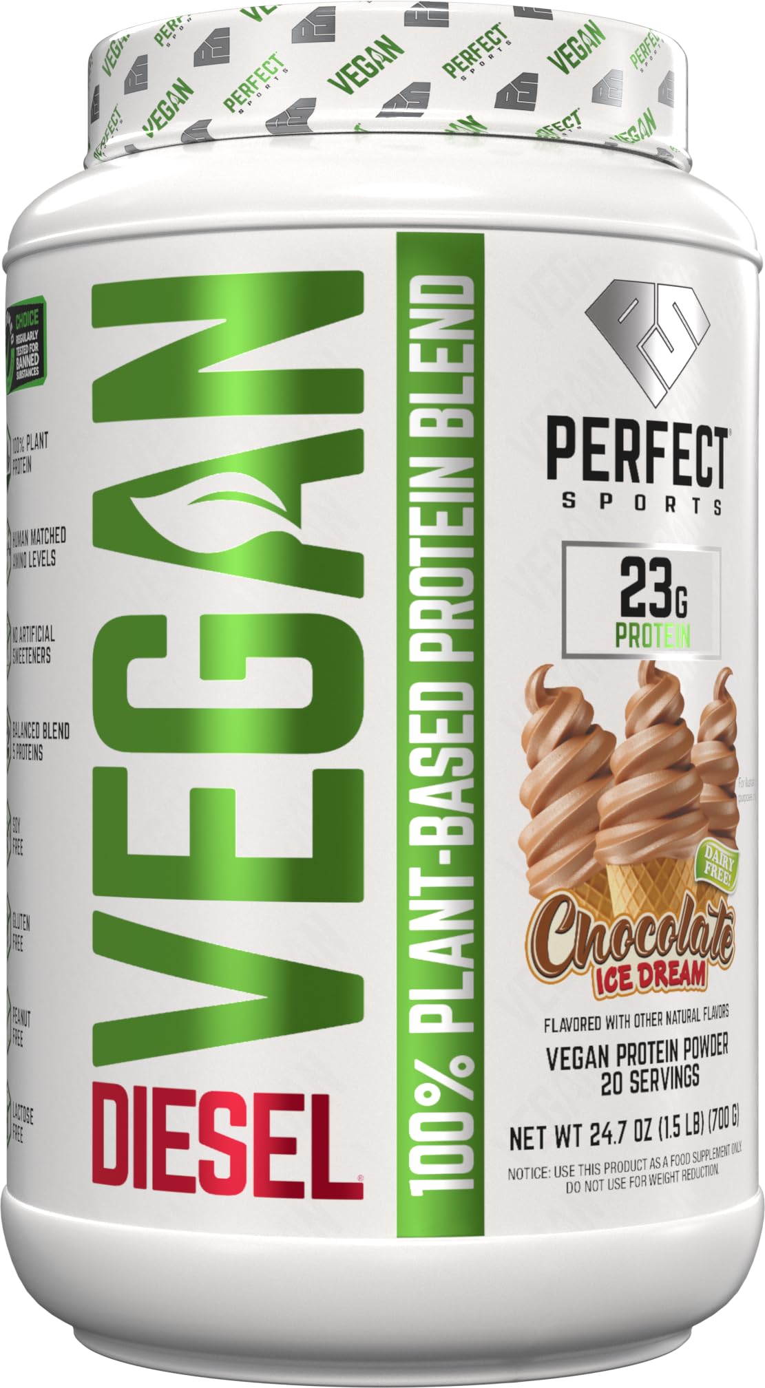 PERFECT SPORTS Diesel Vegan botella Chocolate Ice Dream para entrenamiento diario y sabor agradable
