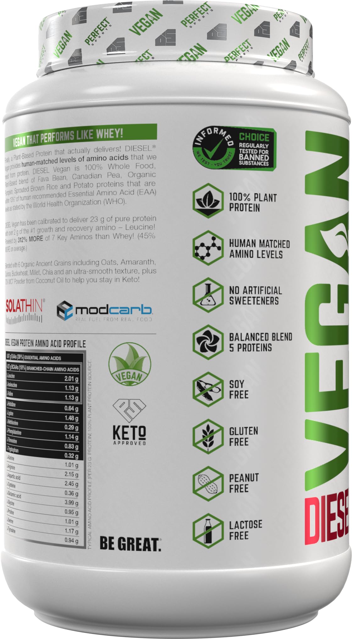 PERFECT SPORTS Diesel Vegan mezcla de 5 proteínas para nutrición vegetal equilibrada