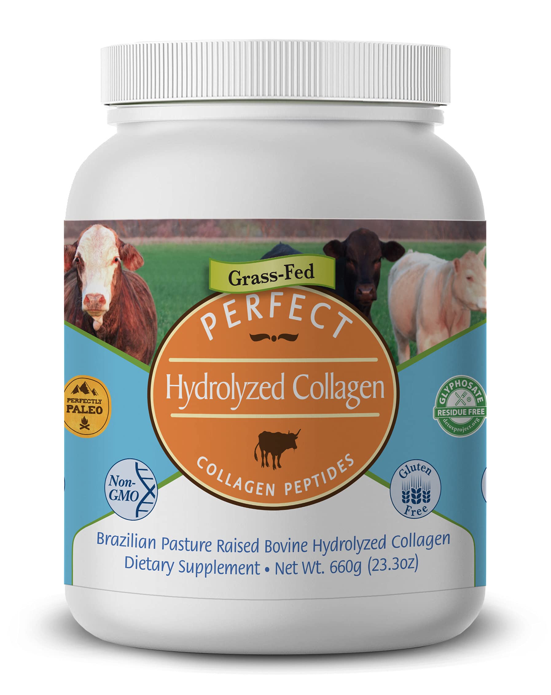 Perfect Supplements colágeno hidrolizado polvo botella para mezclas diarias y absorción eficiente