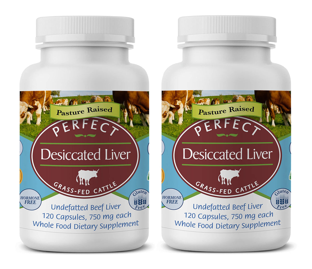 Perfect Supplements hígado desecado en cápsulas, fuente natural de proteína e hierro.