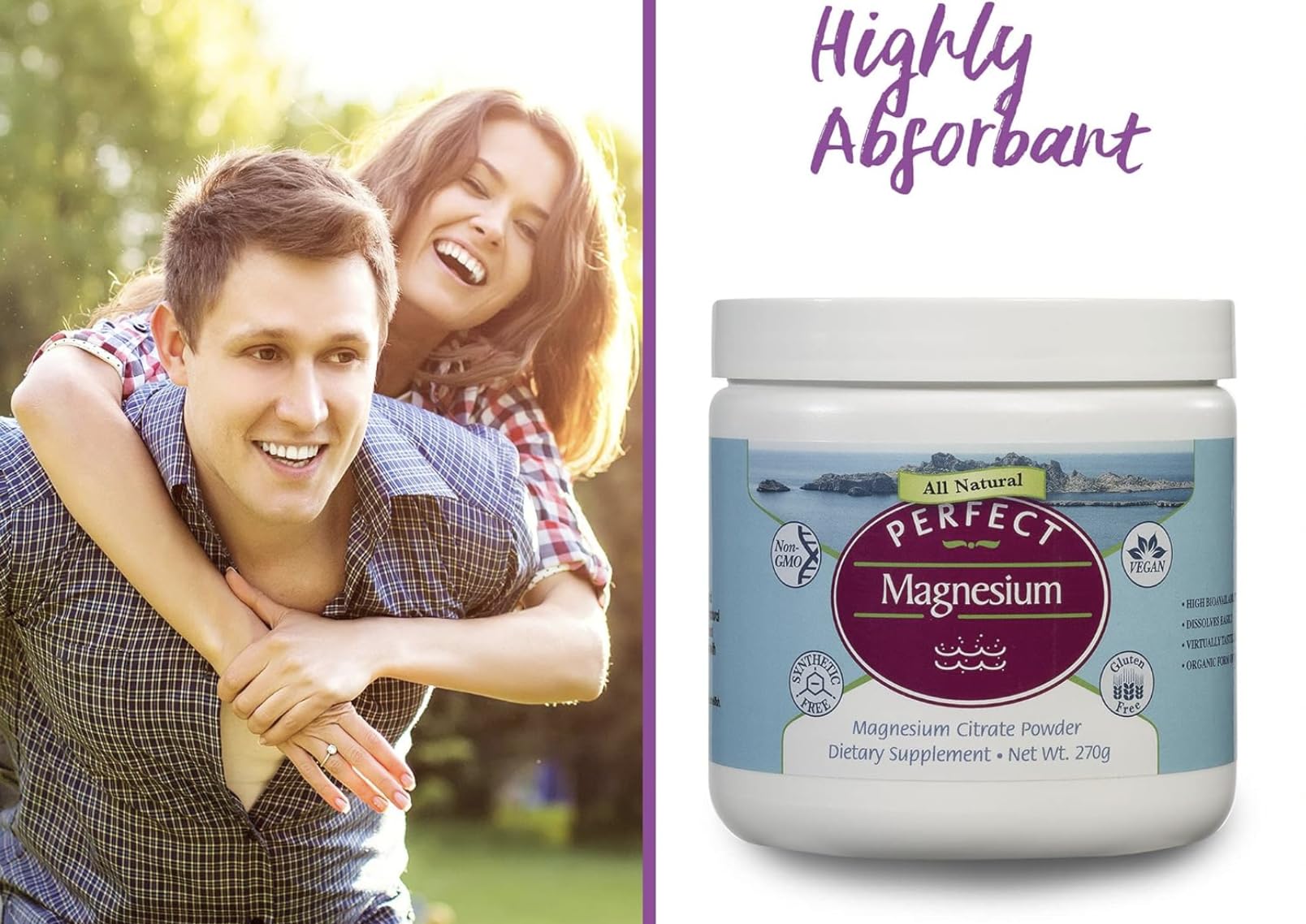 Polvo sin sabor de Perfect Supplements Magnesio Citrato listo para mezclar.