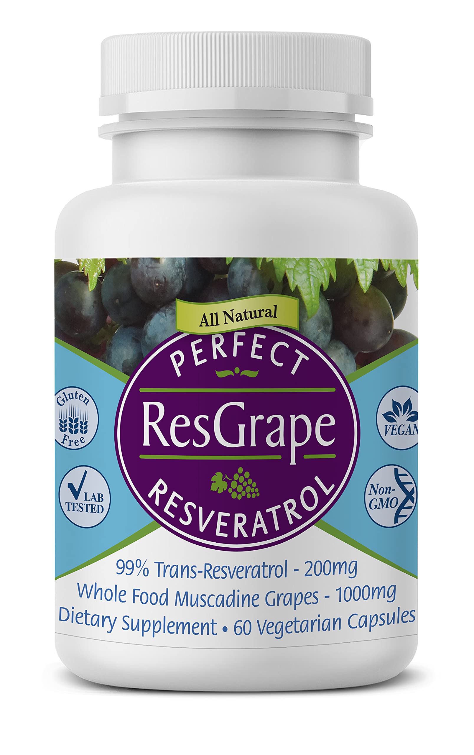 Perfect Supplements ResGrape Resveratrol en botella, apoyo diario para un estilo de vida activo.