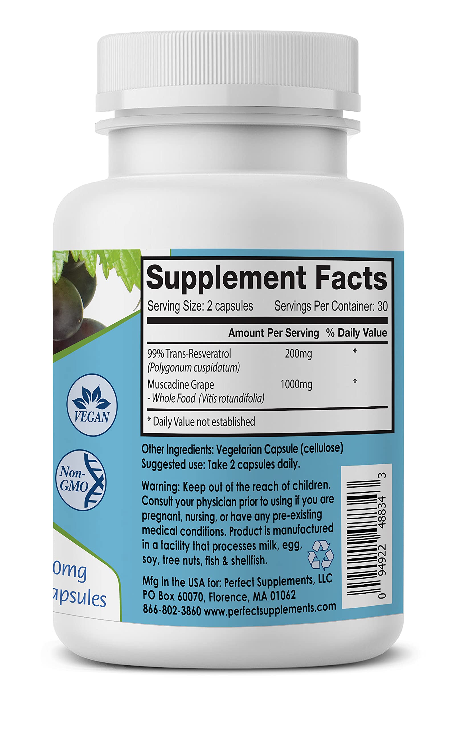 Perfect Supplements ResGrape Resveratrol: cápsulas fáciles de tomar para rutina diaria