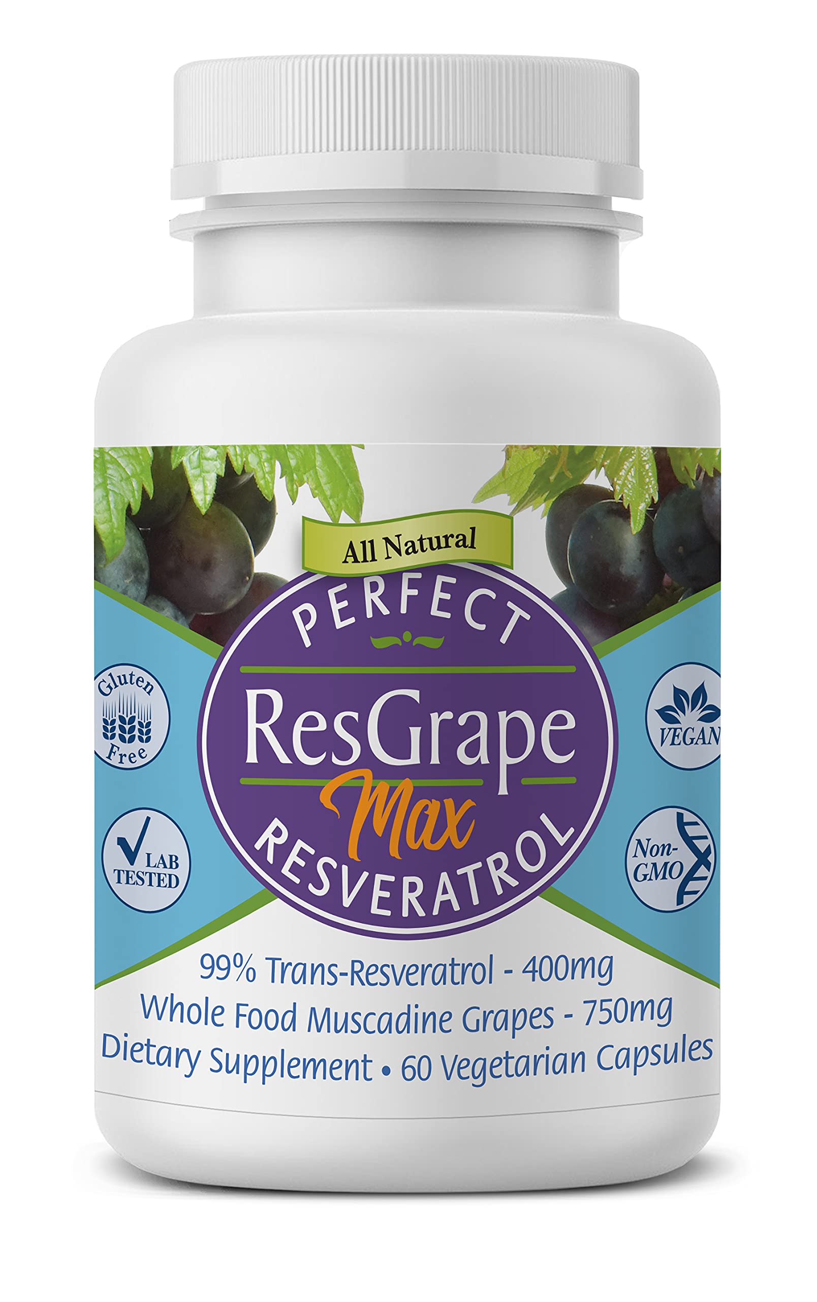 Perfect Supplements ResGrape Resveratrol MAX — botella de cápsulas para uso diario saludable