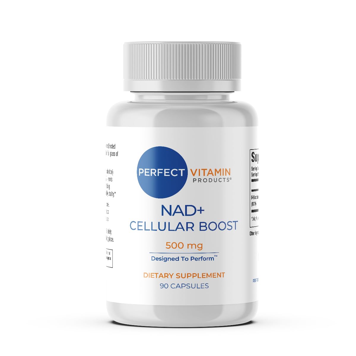 Perfect Vitamin NAD+: botella cercana, impulso de energía celular para empezar el día