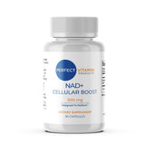 Perfect Vitamin NAD+: botella cercana, impulso de energía celular para empezar el día