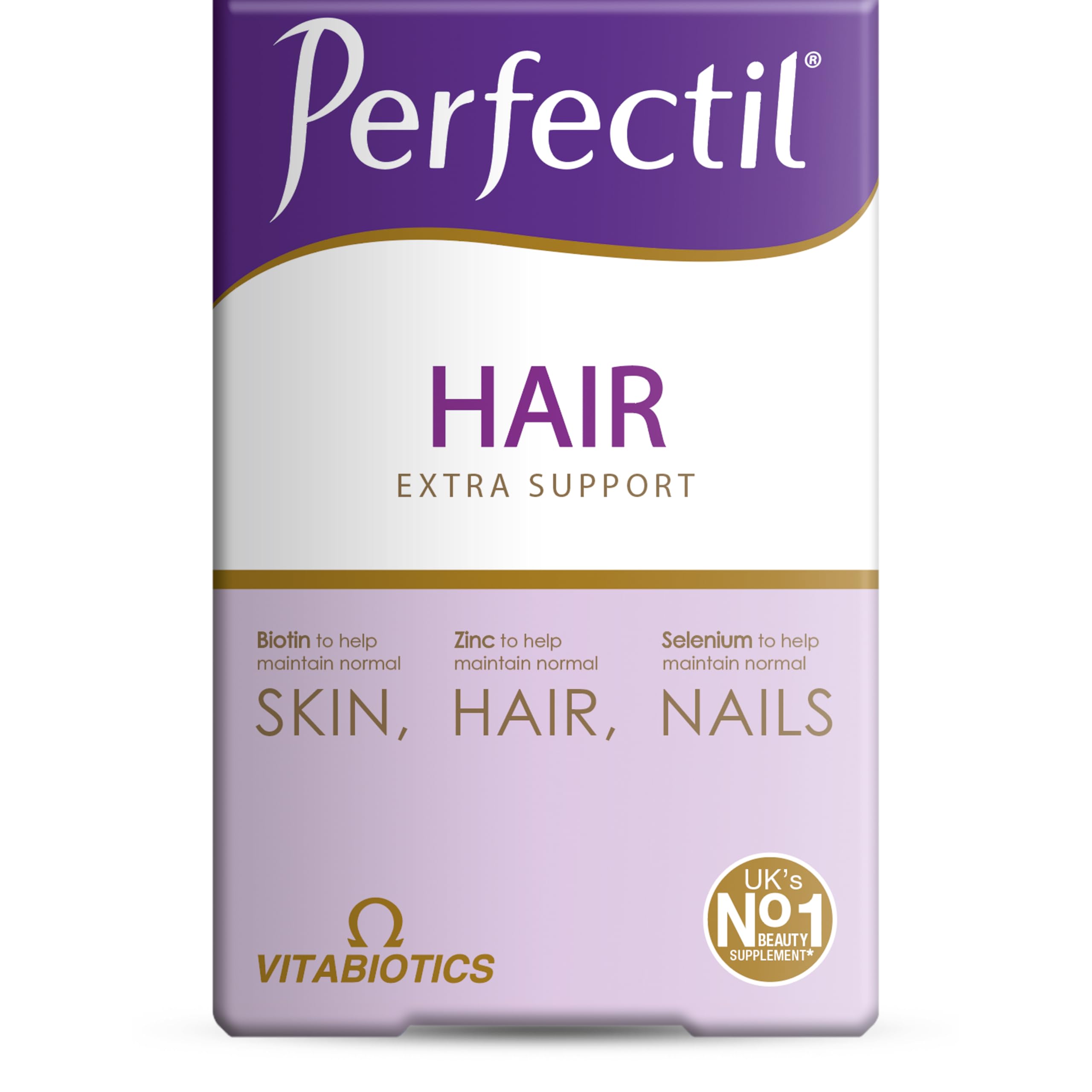 Perfectil Hair, botella de cápsulas, apoyo a un cabello más saludable y grueso.