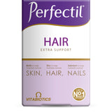 Perfectil Hair, botella de cápsulas, apoyo a un cabello más saludable y grueso.