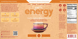 Perk Energy Drink Mix, envase con ingredientes libres de gluten, soja y maní, para necesidades específicas.