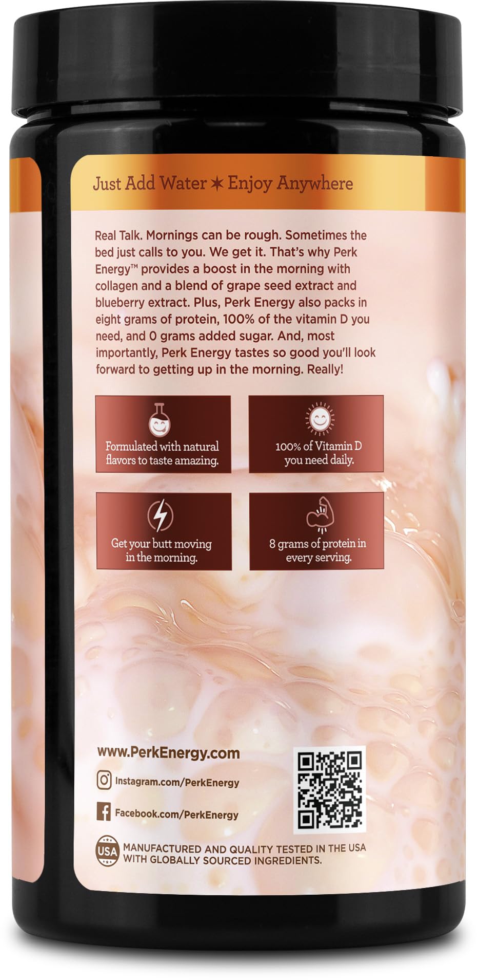 Perk Horchata, porción medida para controlar ingesta.