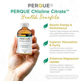 PERQUE Choline Citrate, etiqueta clara para identificar dosis y uso diario.