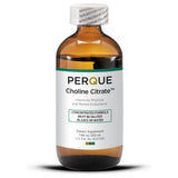 PERQUE Choline Citrate, vertido en botella para una administración suave y rápida.