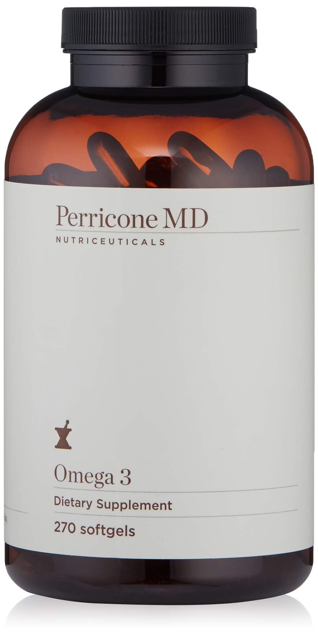 Perricone MD Omega-3 cápsulas en primer plano, apoyo a la salud general.