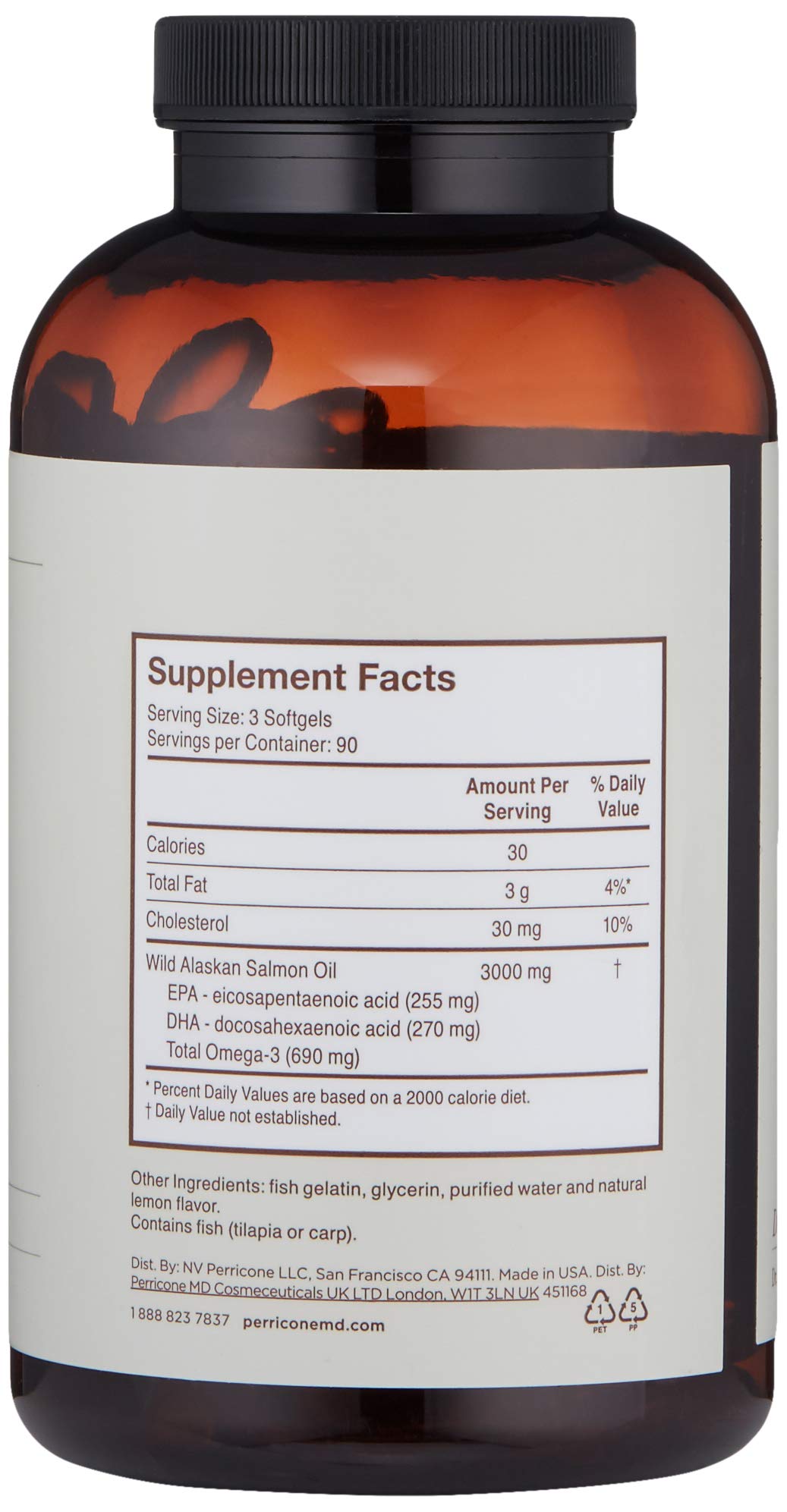 Etiqueta Perricone MD Omega-3 con información de nutrientes.