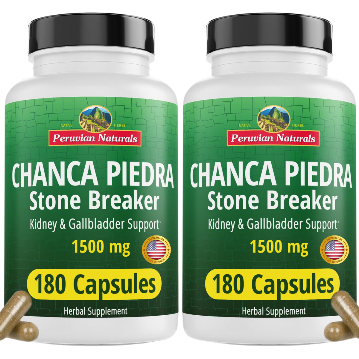 Peruvian Naturals Chanca Piedra cápsulas botella: posible apoyo diario al tracto urinario.