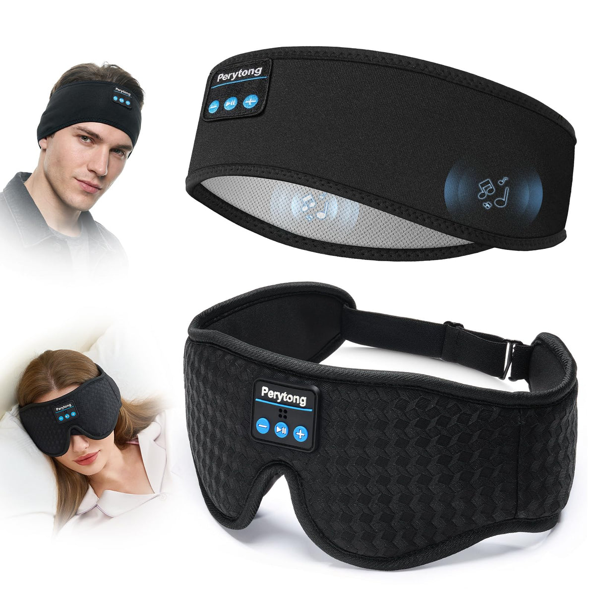 Perytong dos-pack de auriculares de sueño con mascarilla para relajación nocturna