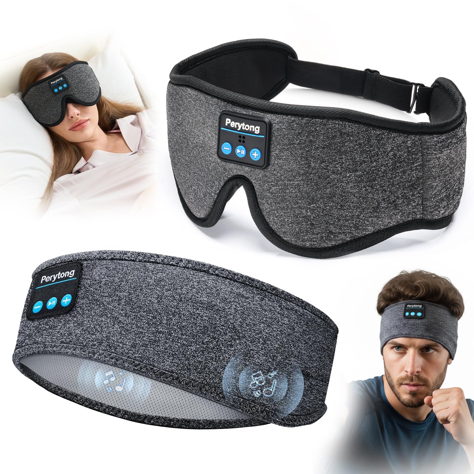Perytong mascarilla de sueño con Bluetooth y contorno 3D para bloquear la luz