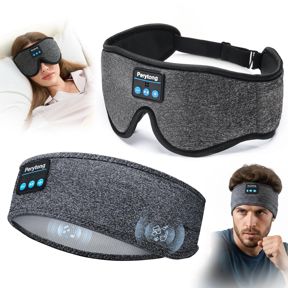 Perytong mascarilla de sueño con Bluetooth y contorno 3D para bloquear la luz