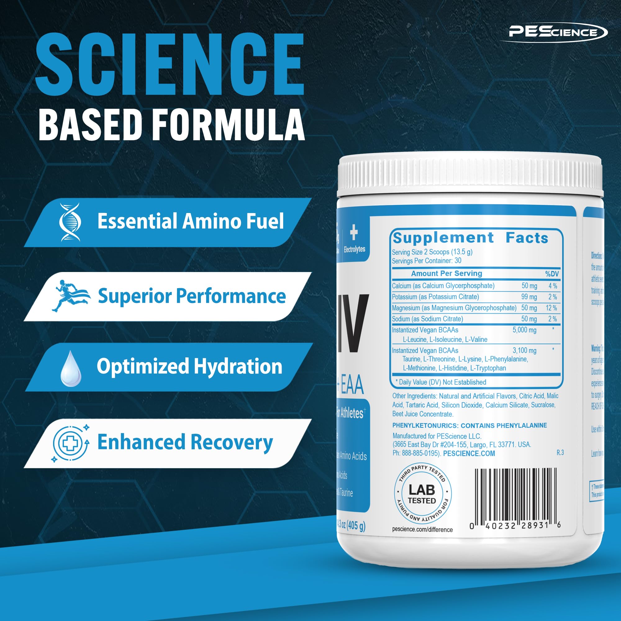 PEScience Amino IV electrolitos para hidratación óptima