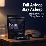 PEScience Haze Sleep Powder botella exhibe un envase práctico para la noche.