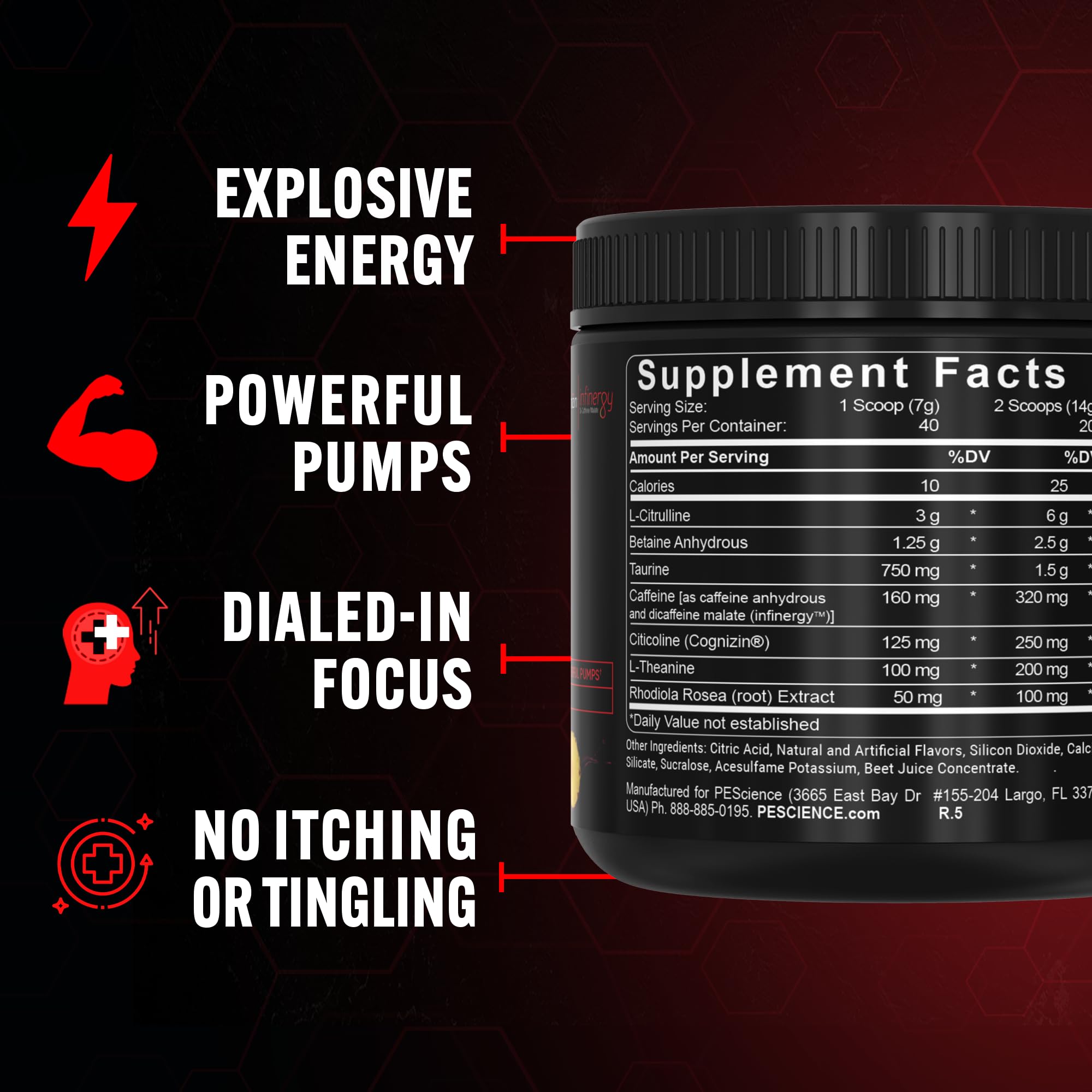 PEScience Prolific, citrulina 6 g, bombeo muscular durante el entrenamiento.