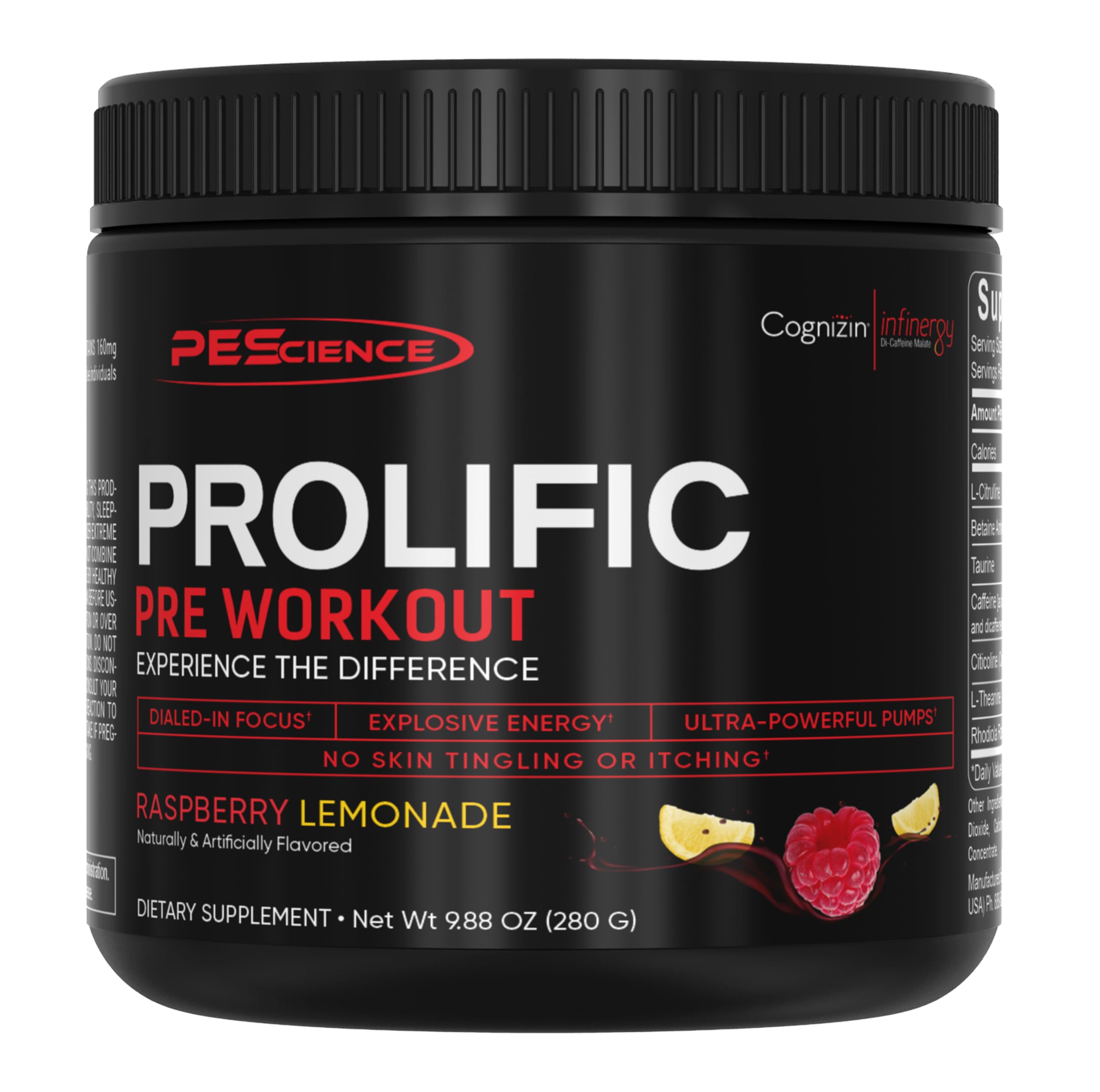 PEScience Prolific, lata de preentrenamiento, energía sostenida para el entrenamiento.