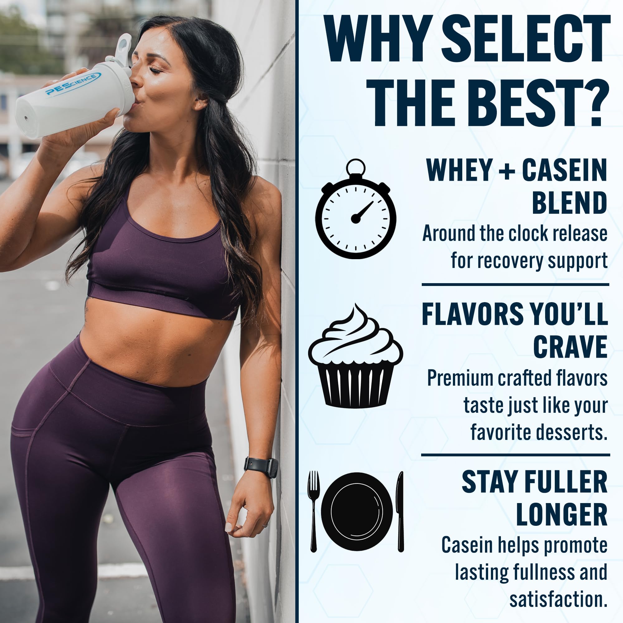 PEScience Select Protein, cucharón derramado, muestra la textura suave y cremosa de la mezcla.