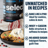 PEScience Select Protein destaca etiqueta Keto y Sin gluten para varias dietas.