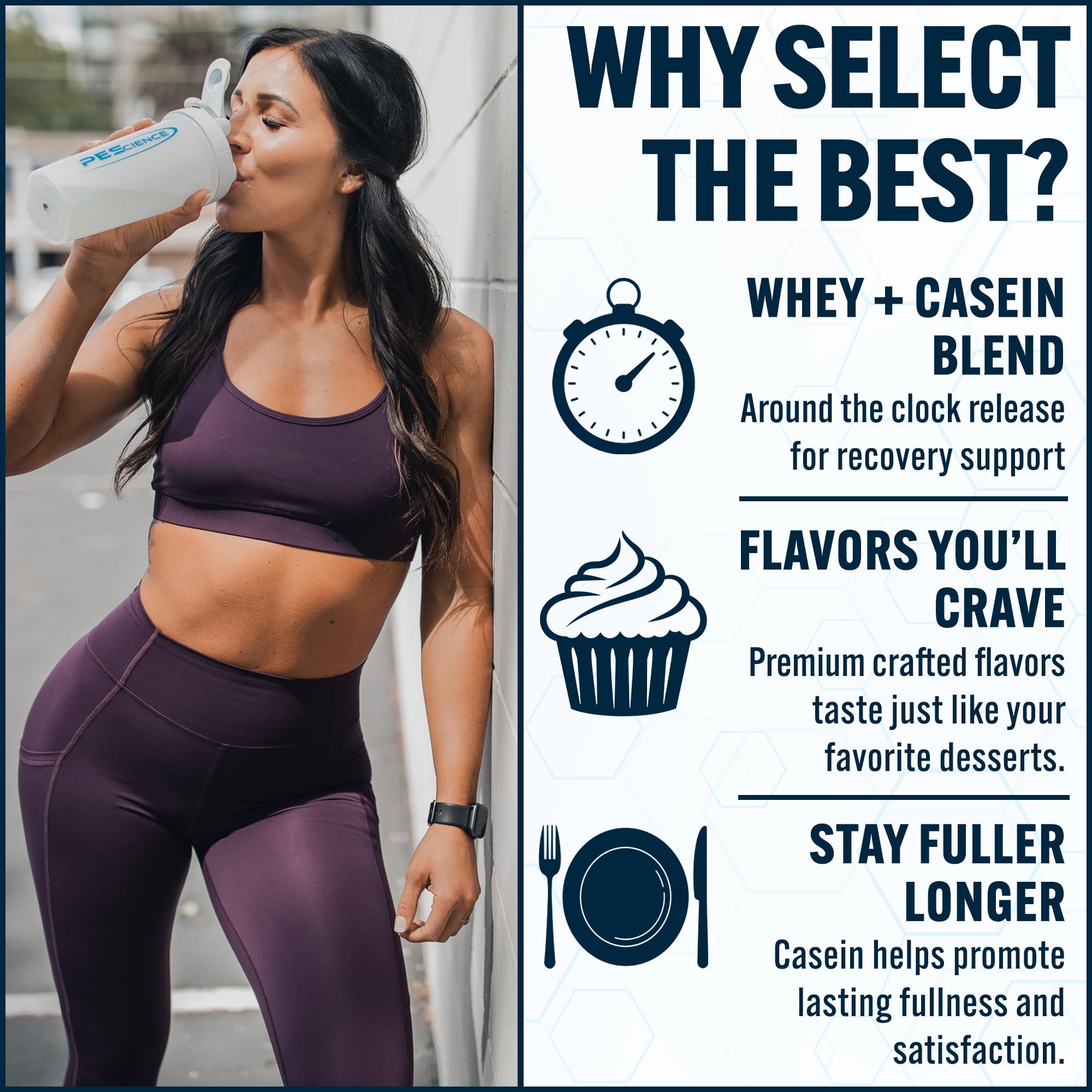 PEScience Select Protein, 24 g por porción para recuperación.
