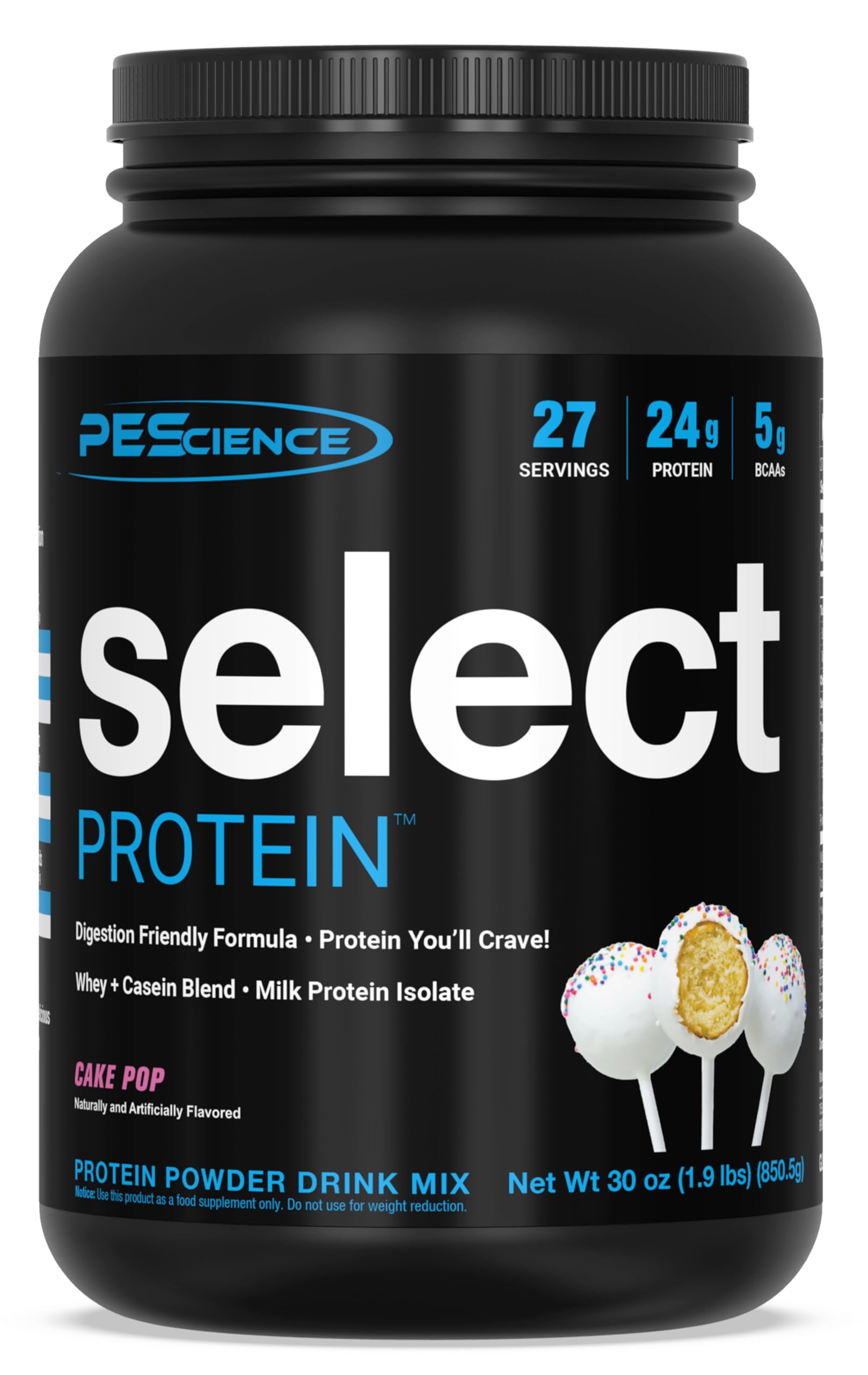 PEScience Select Protein en envase Cake Pop, ideal para batidos proteicos diarios.