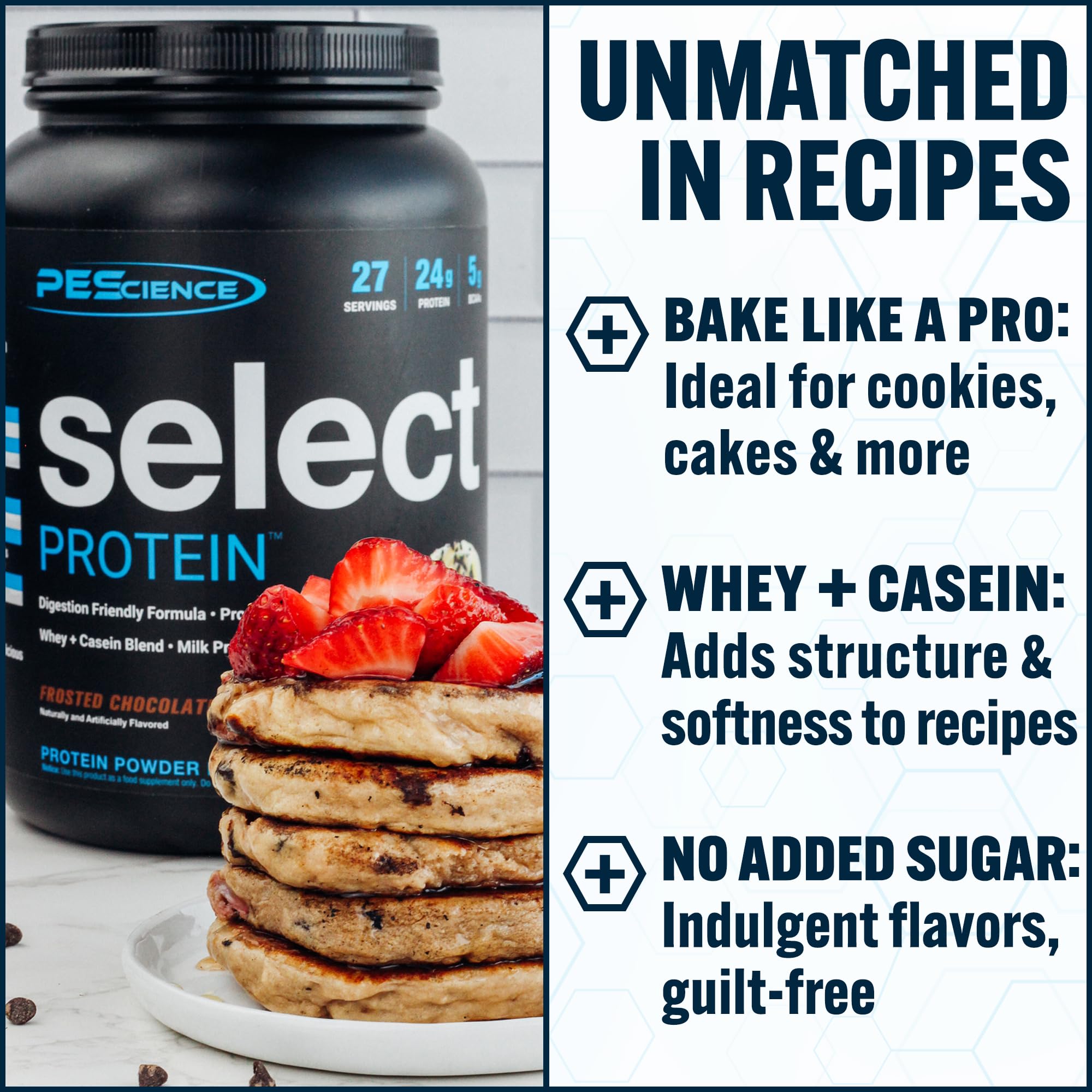 PEScience Select Protein Powder mezcla en vaso, textura suave y saciante.