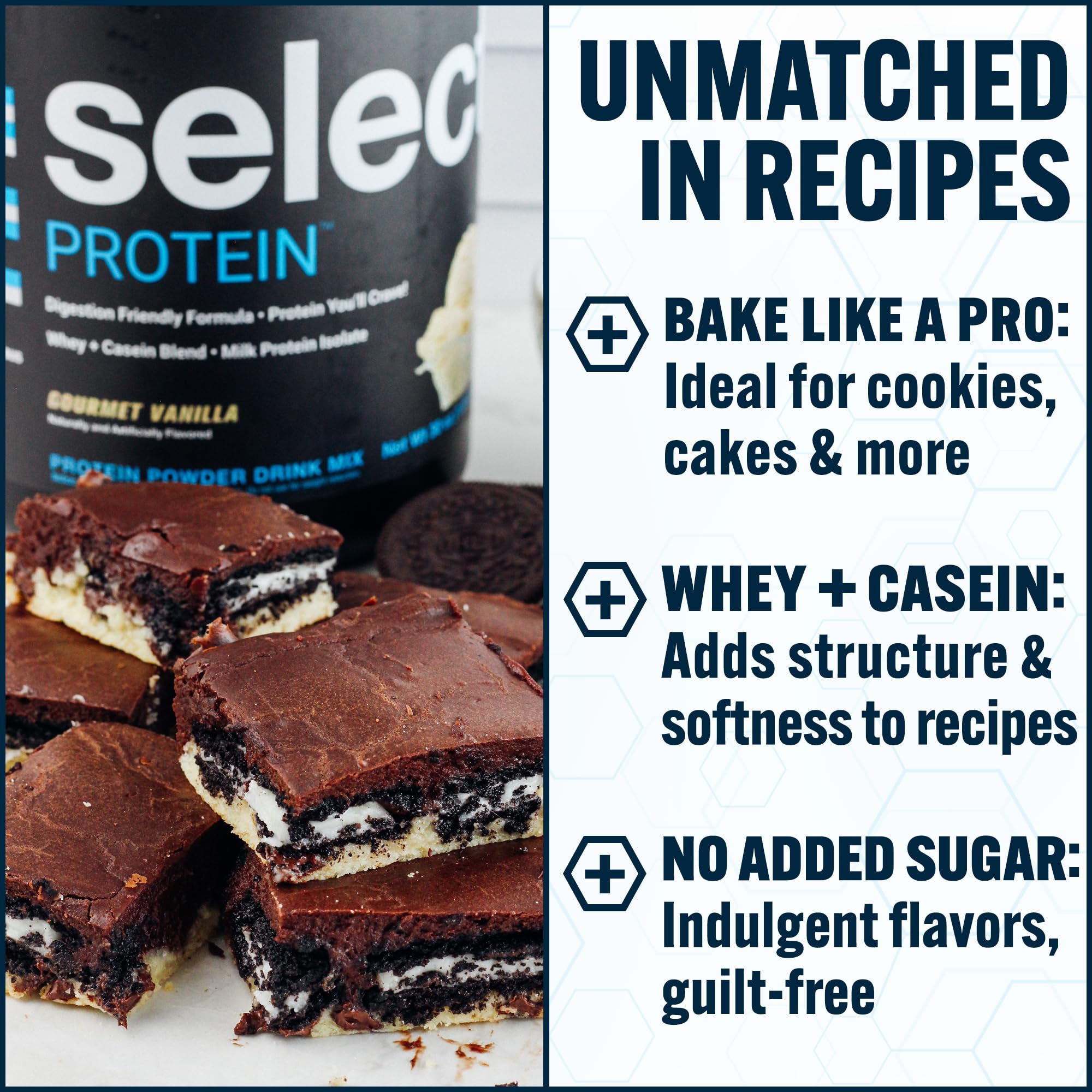 PEScience Select Protein, textura cremosa, mezcla perfecta con agua para un snack sostenible.