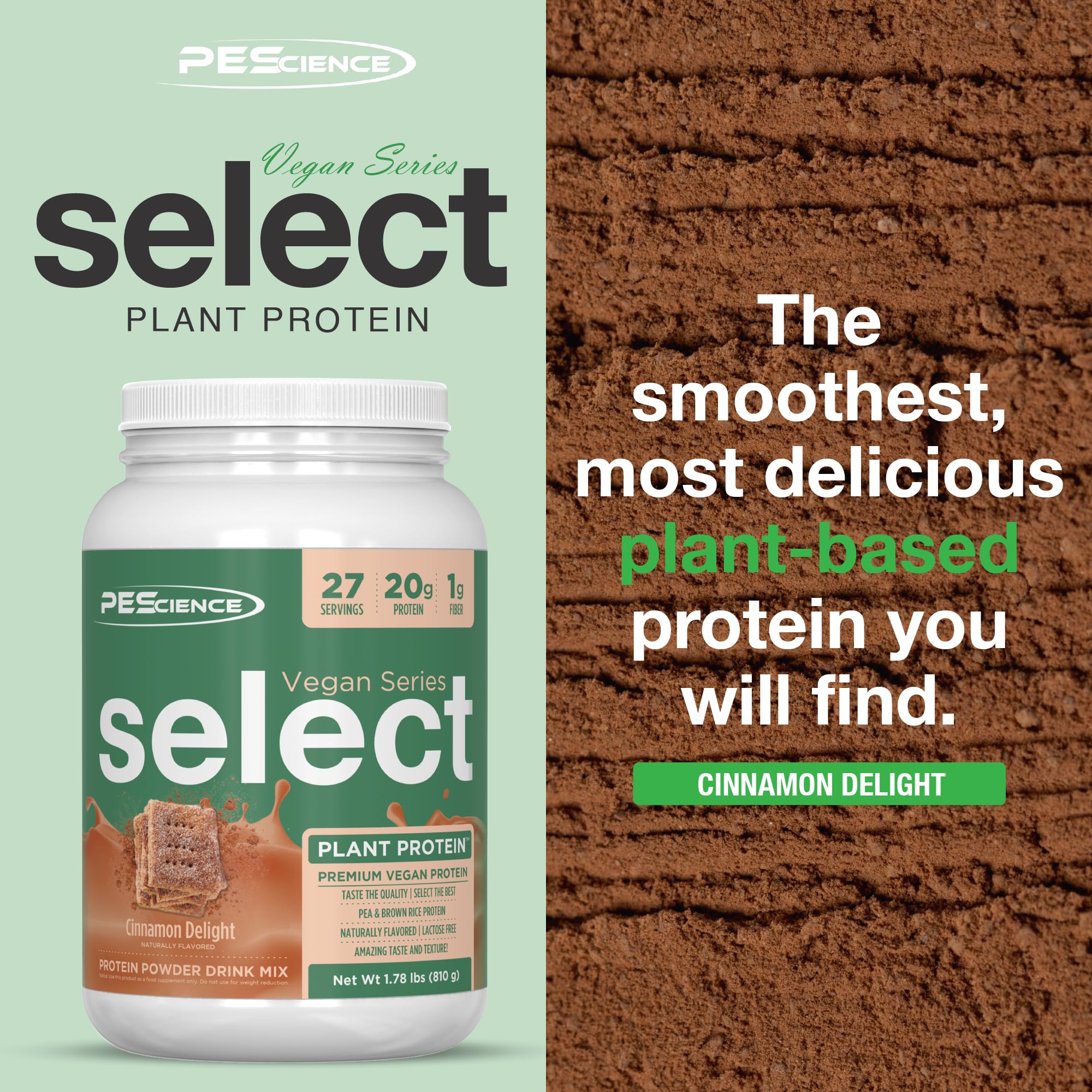 PEScience Select Vegan Protein Powder, textura suave sin grumos para mezclas rápidas.